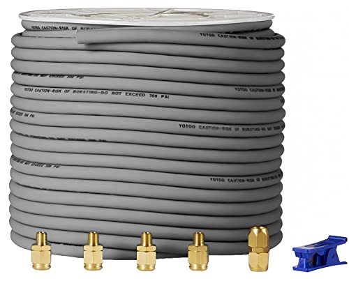 YOTOO Hybrid Air Hose 3/8-Inch by 250-Feet 300 PSI Heavy Duty, Lightweight, Kink Resistant, All-Weather Flexibility with 5pcs Solid Brass Repair Fittings, Gray - Image 1