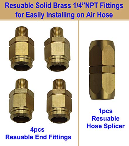 YOTOO Hybrid Air Hose 3/8-Inch by 250-Feet 300 PSI Heavy Duty, Lightweight, Kink Resistant, All-Weather Flexibility with 5pcs Solid Brass Repair Fittings, Gray - Image 5