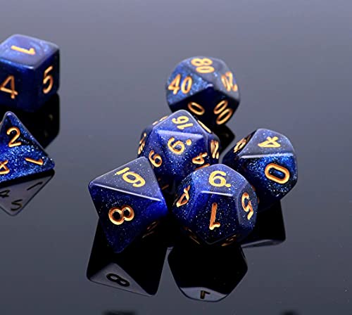 CREEBUY DND Dice Set Dark Blue Mix Black Nebula Dice for Dungeon and Dragons D&D RPG Role Playing Games 7Pcs Polyhedral Dice with Dice Bag - Image 3