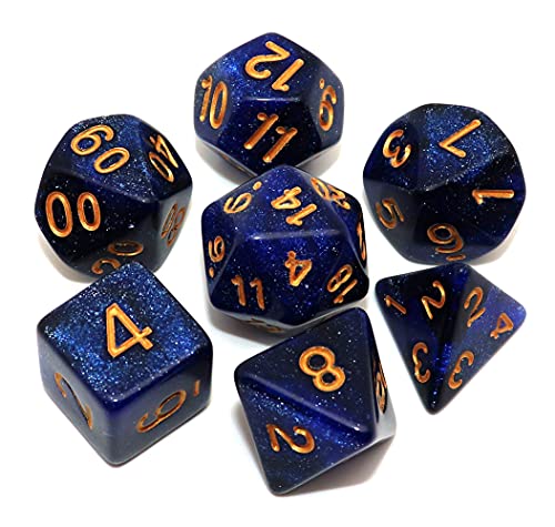 CREEBUY DND Dice Set Dark Blue Mix Black Nebula Dice for Dungeon and Dragons D&D RPG Role Playing Games 7Pcs Polyhedral Dice with Dice Bag - Image 5