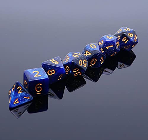 CREEBUY DND Dice Set Dark Blue Mix Black Nebula Dice for Dungeon and Dragons D&D RPG Role Playing Games 7Pcs Polyhedral Dice with Dice Bag - Image 4