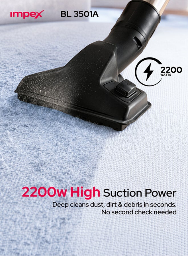Impex Turkish Vacuum Cleaner, 2200W High Power Wet & Dry Vacuum Cleaner, 21L Large Capacity, Strong Metal Body, Low Noise, Telescopic Metal Tube, 5M Power Cord, Dust Full Indicator - VC4708 21 L 2200 W VC 4708 Silver&Black - Image 2