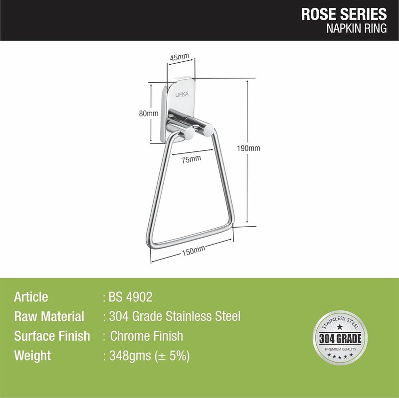 Lipka LIPKA Rose Series Napkin Ring 304Grade Stainless Steel Towel Ring for Washbasins Hand Towel Hanger with Glossy Finish  - Image 2