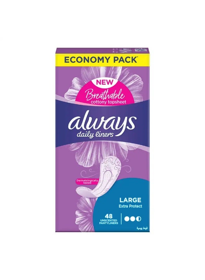 Always Daily Liners Large Extra Protect Unscented Pantyliners - 48 Liners