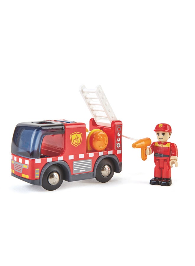 هيب شاحنة إطفاء هايب مع صفارة وسلالم متحركة | مجموعة ألعاب رجال الإطفاء من قطعتين مع إضاءة وصوت | لعب تخيلي للأطفال | طلاء آمن - Image 2