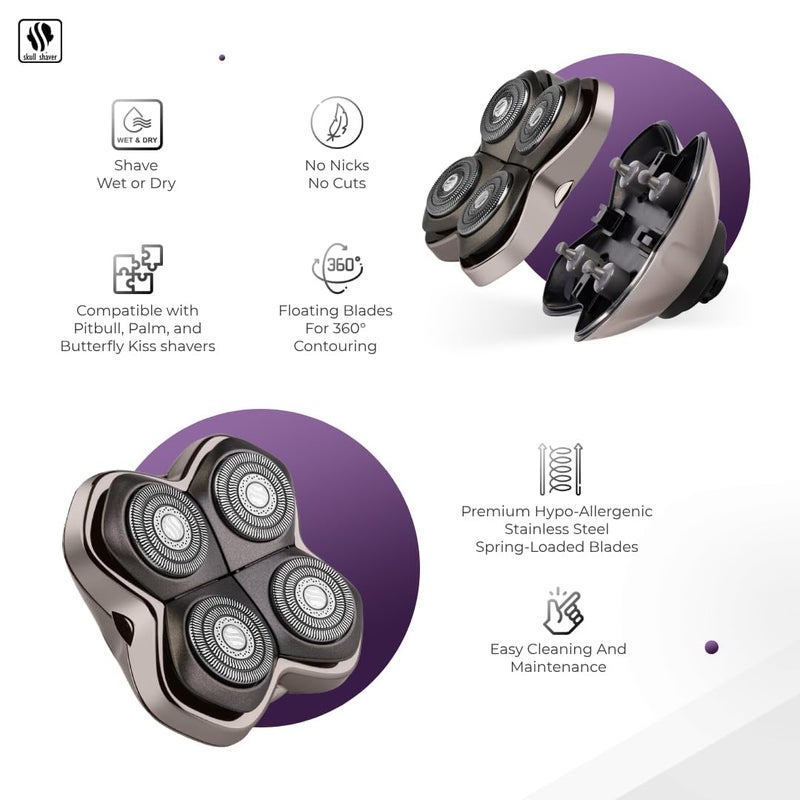 Skull Shaver شفرة استبدال بارون برو 4 لرأس ماكينة حلاقة سكول شيفر بيتبول، بالم وبتيرفلاي كيس - شفرة ماكينة حلاقة كهربائية للرجال، شفرة حلاقة، ماكينة حلاقة رأس بشفرة واحدة - Image 2