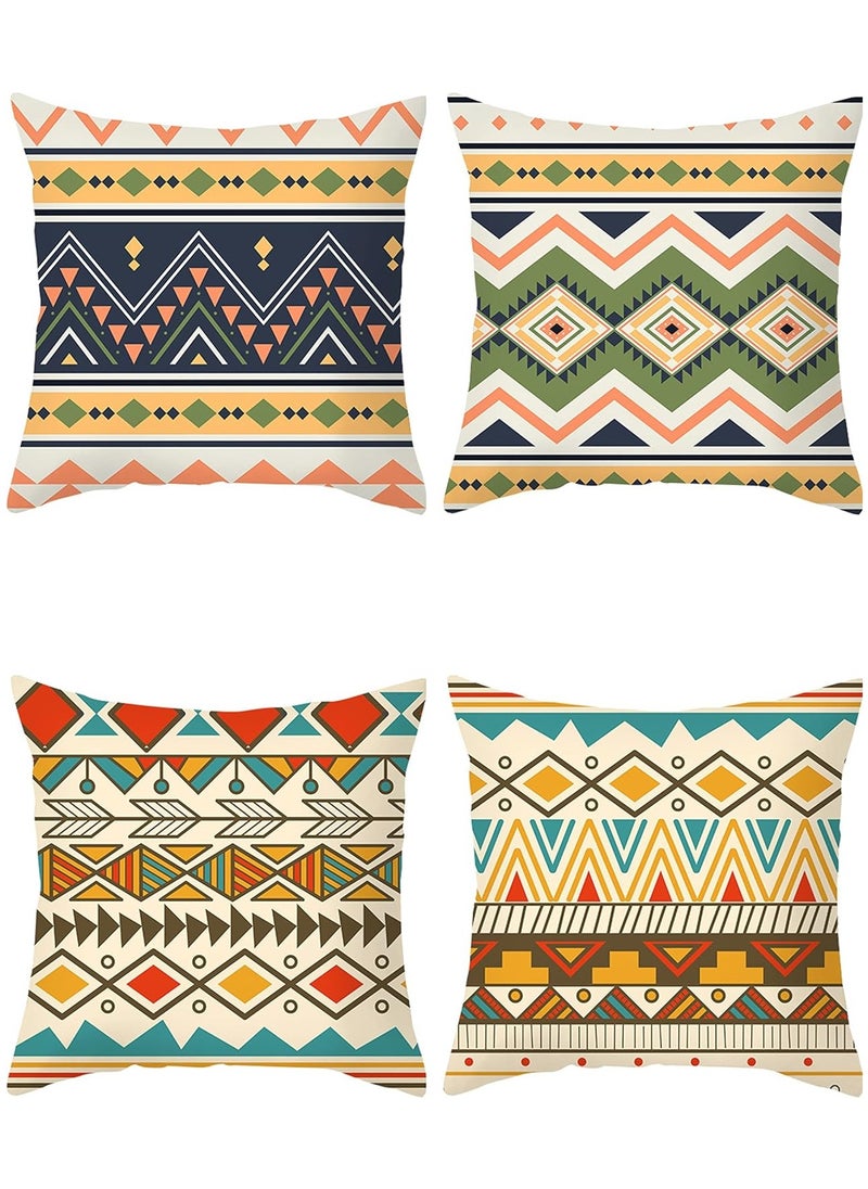 BLUE CORAL - 4 Pcs Cushion Cover Indian Ethnic Persian Pattern Decorative Vintage Pillow Case Turkish Middle Eastern Style Linen Sofa Bohemian Decor Throw Garden Chair Cushion Cover - Image 1