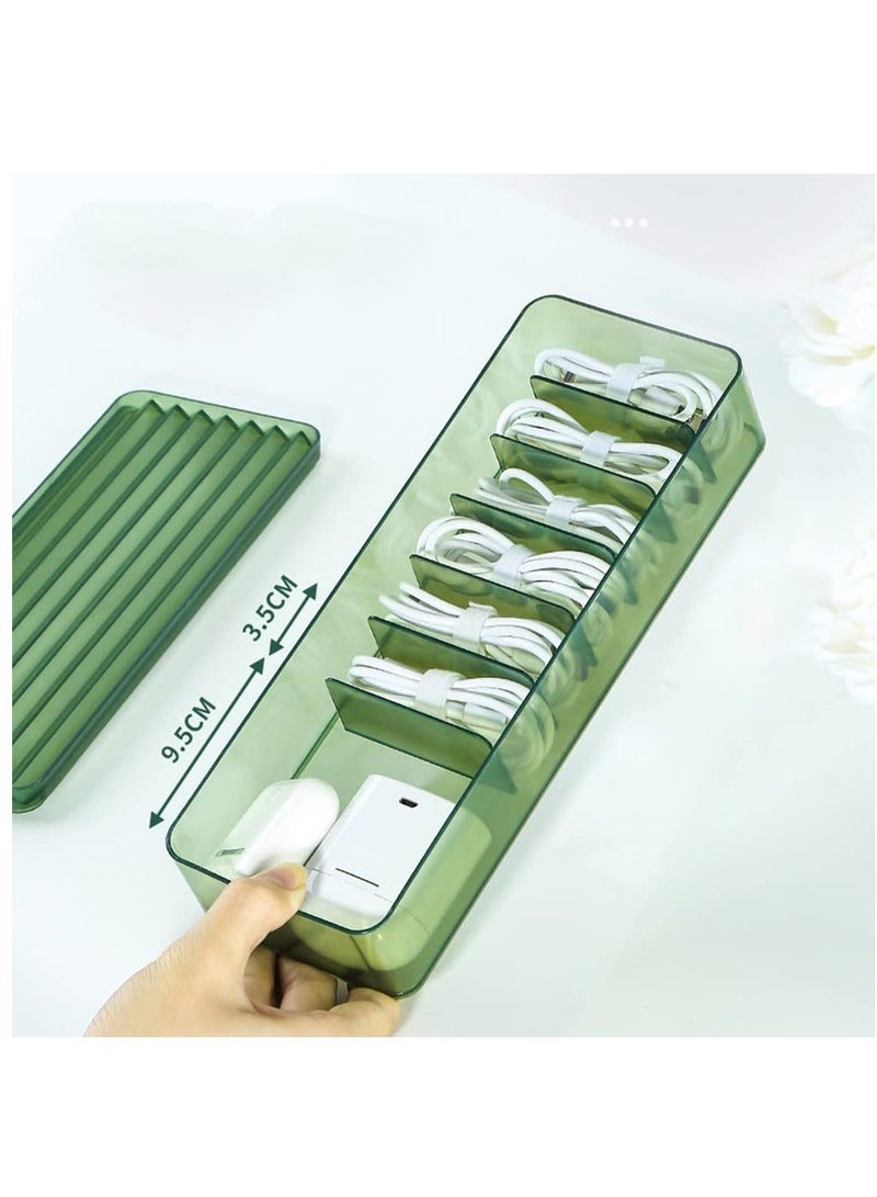 Double Layer Cable Tidy Box with Lid, 7 Grids Cable Organizer Box, Large Wire Storage Box for Cables, Charger Plug, Power Strips, Transparent Cable Management Box, Free 3M Cable Ties Roll - Image 4