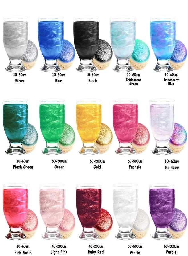 ERCorArt Edible Glitter - 15 Popular Colors Edible Glitter for Cocktails, Food Grade Luster Dust, Iridescent Shimmer Powder for Cake Decorations, Drinks, Baking, Dessert - 3 Particle Sizes - 5g/Bottle - Image 2