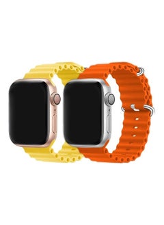 2Pack for Apple Watch Ocean Band 49mm 45mm 44mm 42mm Soft Silicone Loop Strap iWatch Series Ultra/8/7/SE/6/5/4/3/2/1 Yellow/Orange