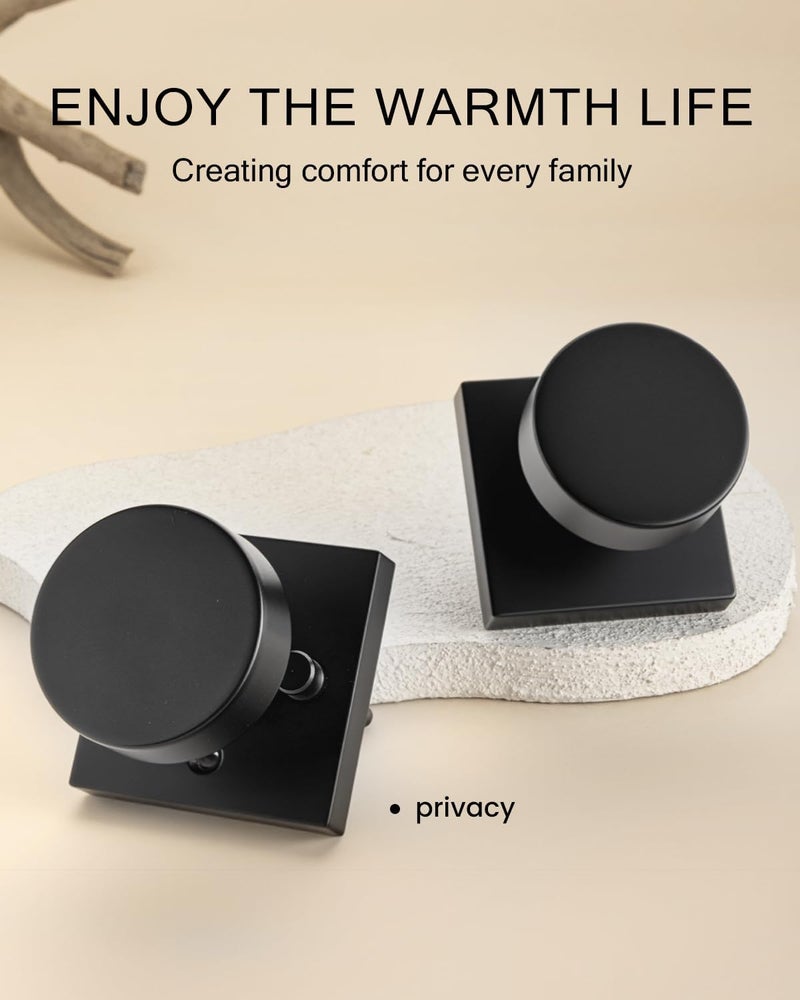 Haidms Matte Black Door Knobs Interior Privacy, Heavy Duty Square Black Interior Door Knobs for Bedroom, Zinc Alloy Privacy Door Knob Bathroom (6 Pack) - Image 3