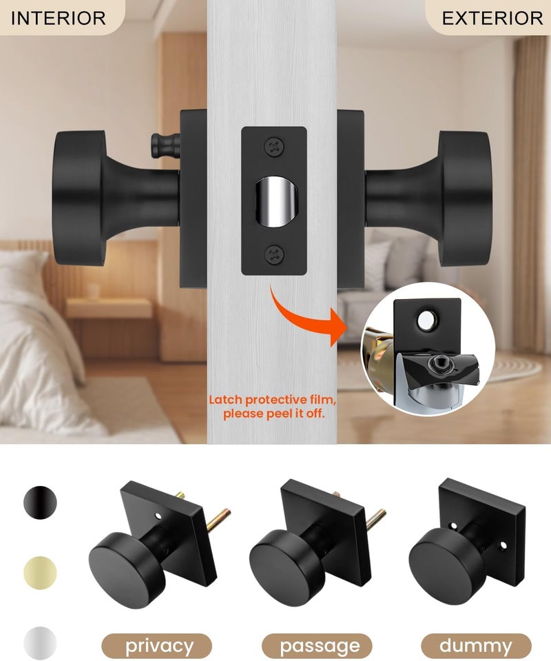 Haidms Matte Black Door Knobs Interior Privacy, Heavy Duty Square Black Interior Door Knobs for Bedroom, Zinc Alloy Privacy Door Knob Bathroom (6 Pack) - Image 4