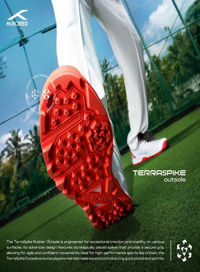 Hundred Hyperdrive Criket Shoes| TerraSpike Rubber Studs | Embedded Support Plate for Stability | Lightweight & Durable | Ideal for Turf, Ground & Hard Surfaces  White/Red/Black (UK 9) - Image 3