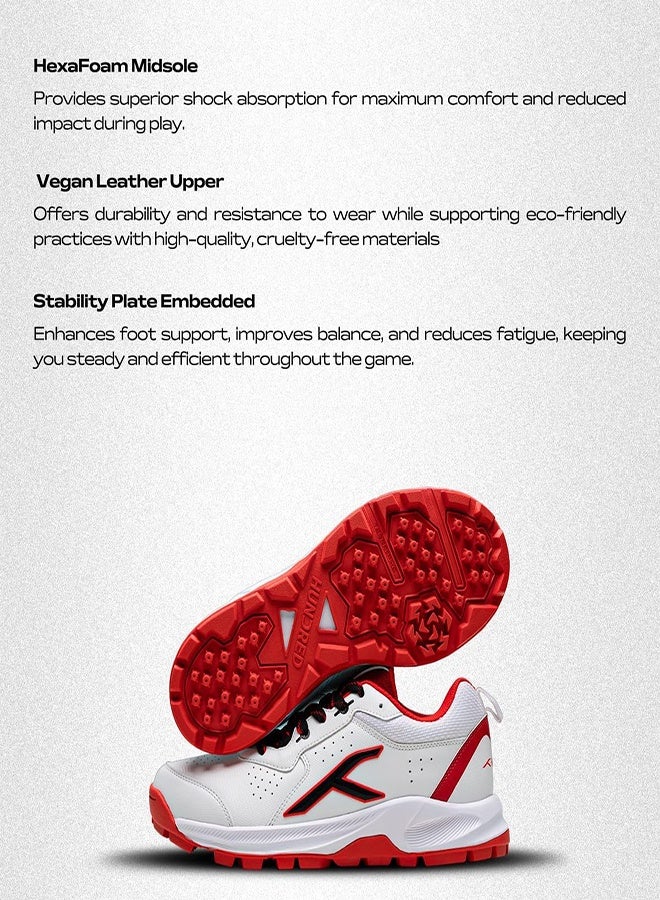 Hundred Hyperdrive Criket Shoes| TerraSpike Rubber Studs | Embedded Support Plate for Stability | Lightweight & Durable | Ideal for Turf, Ground & Hard Surfaces  White/Red/Black (UK 9) - Image 4
