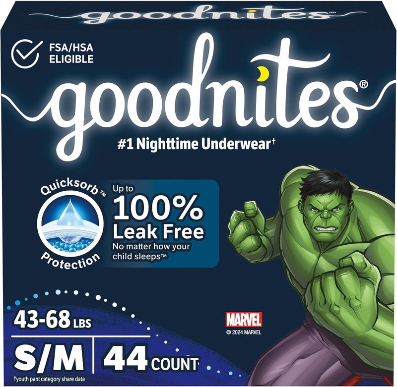 Goodnites Boys' Nighttime Bedwetting Underwear, Size S/M (43-68 lbs), 44 Ct (2 Packs of 22), Packaging May Vary - Image 1