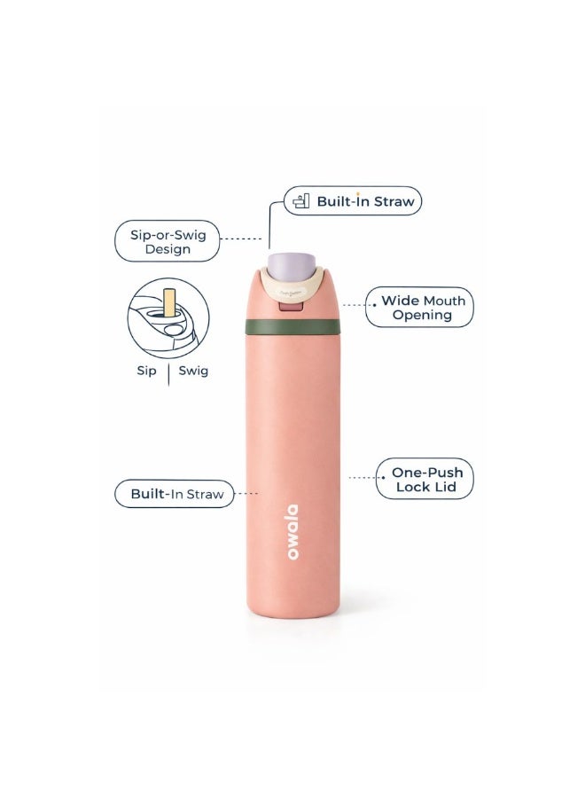 زجاجة مياه أوالا من الفولاذ المقاوم للصدأ، مزودة بماصة بلاستيكية وفولاذية مقاومة للصدأ، وغطاء مانع للتسرب بفتحة واسعة، تصميم سهل الفتح بضغطة واحدة، زجاجة رياضية وسفر قابلة لإعادة الاستخدام، سعة 800 مل، لون بني - Image 3