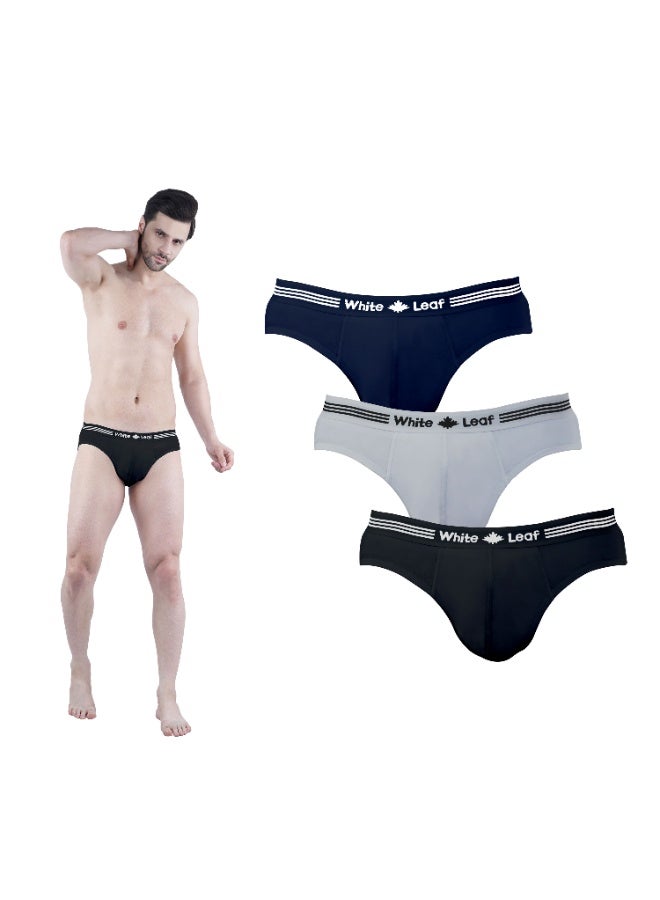 White Leaf Men’s Brief 3PCS OE BK/GYM/NV WLMBOEUG-06-S | 100% Combed Cotton Breathable Comfort Fit | Soft Skin-Friendly Innerwear - Image 1