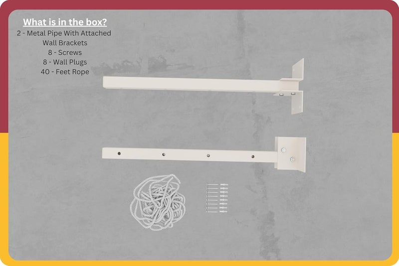 Boniry Foldable Wall Mounted Cloth Drying Stand with 40 Feet Rope and Fasteners Set for Clothes Hanger for Home, Balcony Cloth Drying Rack (Powder Coated, Metal) - Image 3