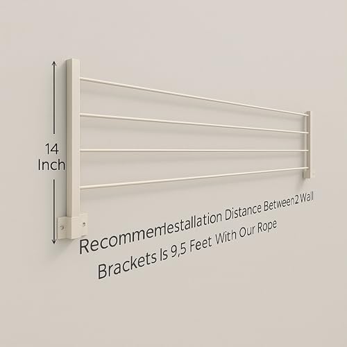 Boniry Foldable Wall Mounted Cloth Drying Stand with 40 Feet Rope and Fasteners Set for Clothes Hanger for Home, Balcony Cloth Drying Rack (Powder Coated, Metal) - Image 5