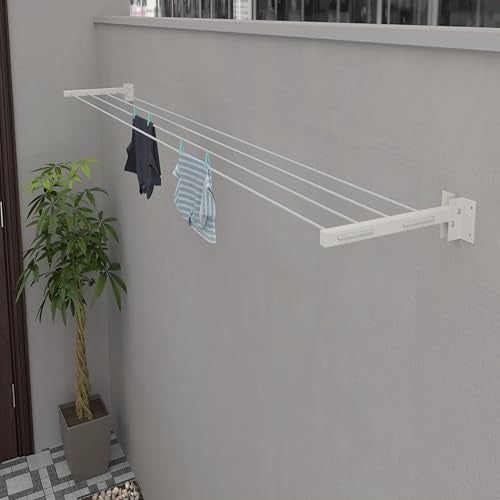 Boniry Foldable Wall Mounted Cloth Drying Stand with 40 Feet Rope and Fasteners Set for Clothes Hanger for Home, Balcony Cloth Drying Rack (Powder Coated, Metal) - Image 1