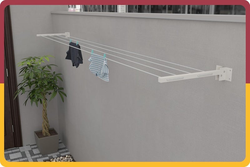 Boniry Foldable Wall Mounted Cloth Drying Stand with 40 Feet Rope and Fasteners Set for Clothes Hanger for Home, Balcony Cloth Drying Rack (Powder Coated, Metal) - Image 4