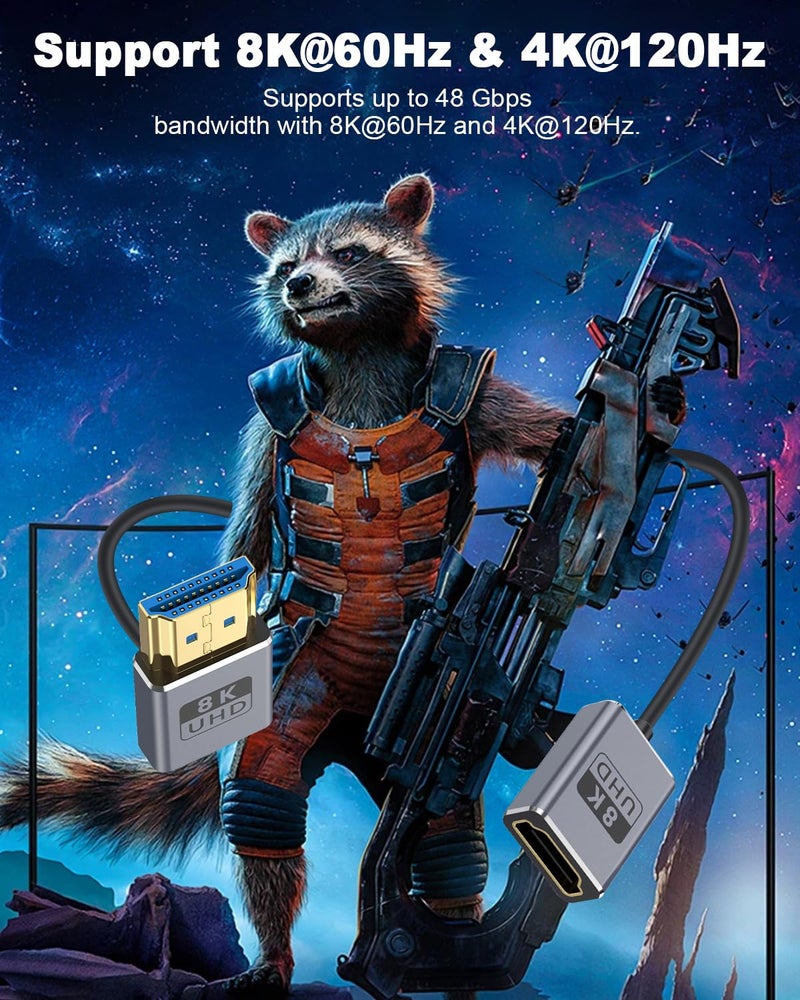 Duttek 8K 90 Degree HDMI Extension Cable 1FT, Down Angle HDMI Male to Female Cable (48Gbps Bandwidths, 8K@60Hz, 4K@240Hz) for GH5S, PS5, Xbox One Monitor,PC - Image 5