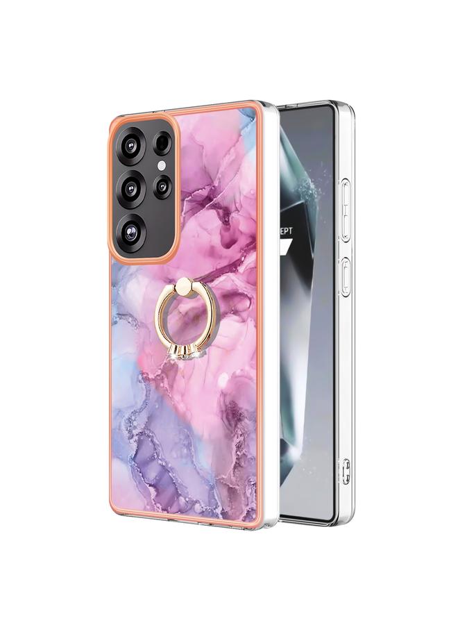 The Bros Case For Samsung Galaxy S25 Ultra 5G Electroplating Marble Dual-side IMD Phone Case with Ring