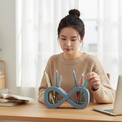 House of Quirk Dual-Purpose Pen Holder & Pencil Holder | Nest Design Desk Organizer | Multipurpose Stationery Stand for Office, Home & Study (Grey) - Image 4