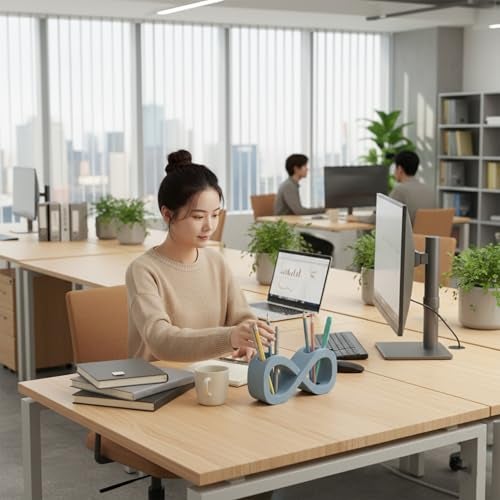 House of Quirk Dual-Purpose Pen Holder & Pencil Holder | Nest Design Desk Organizer | Multipurpose Stationery Stand for Office, Home & Study (Grey) - Image 5