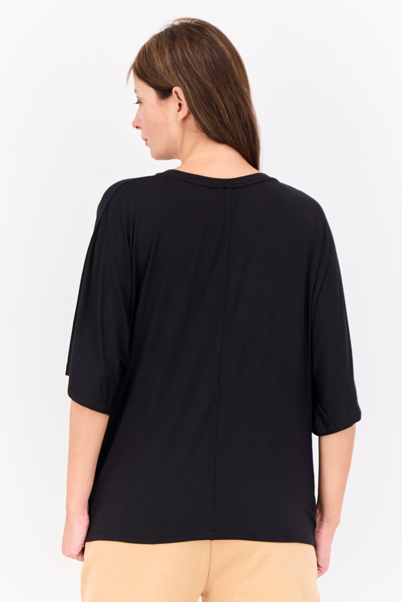 TRIBE OF 6 Women Round Neck Short Sleeve Embroidered Logo T-Shirt, Black - Image 3