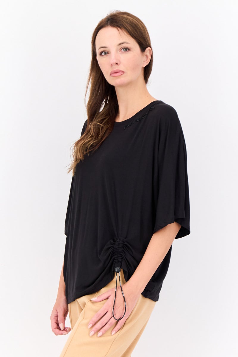 TRIBE OF 6 Women Round Neck Short Sleeve Embroidered Logo T-Shirt, Black - Image 2