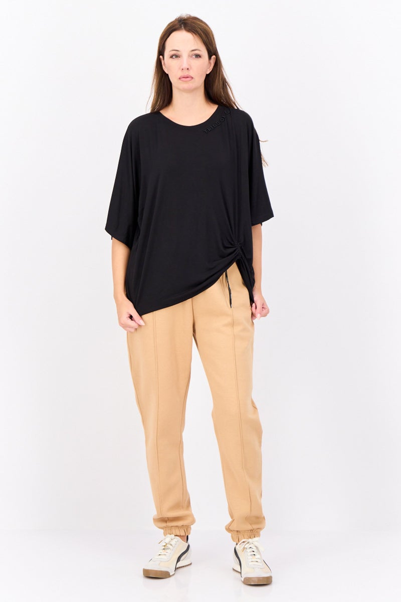 TRIBE OF 6 Women Round Neck Short Sleeve Embroidered Logo T-Shirt, Black - Image 4