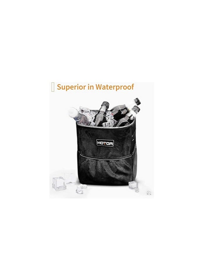 HOTOR Car Garbage Trash bin bag with Storage Pocket, 100% Leak-Proof Organizer, Waterproof Garbage Can, Multipurpose Trash Bin for Car - Black - without lid model to have simplified usage  - Image 1
