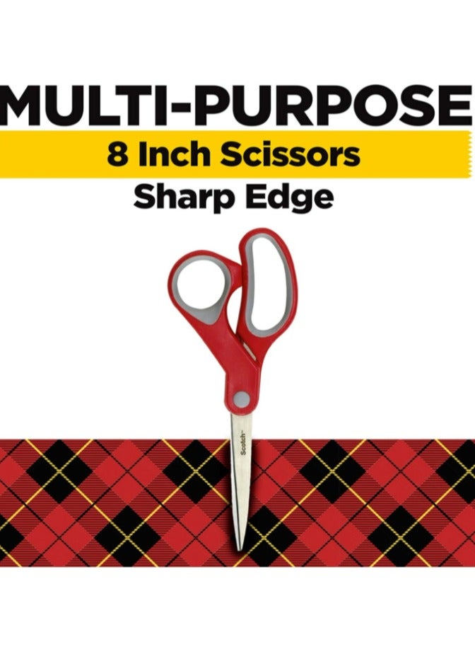 Scotch Multiporpose Scissors 8 in (20 cm) | Stainless Steel | Red and Grey color | Ergonomic Comfort Grip | Multipurpose | Office, Home and School use | Scissors | 1 scissors/pack - Image 2