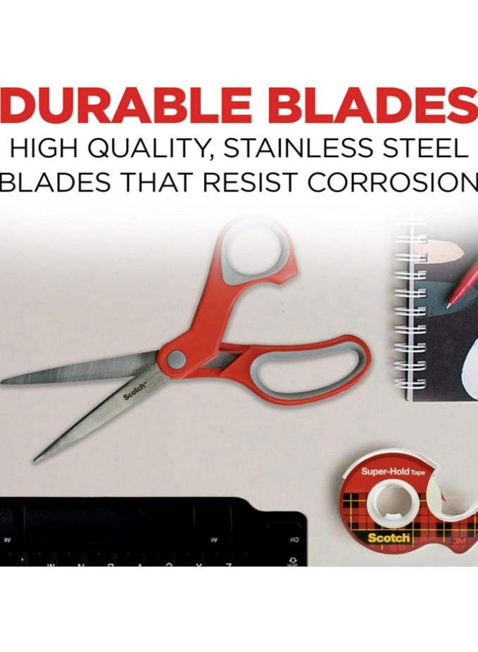 Scotch Multiporpose Scissors 8 in (20 cm) | Stainless Steel | Red and Grey color | Ergonomic Comfort Grip | Multipurpose | Office, Home and School use | Scissors | 1 scissors/pack - Image 3
