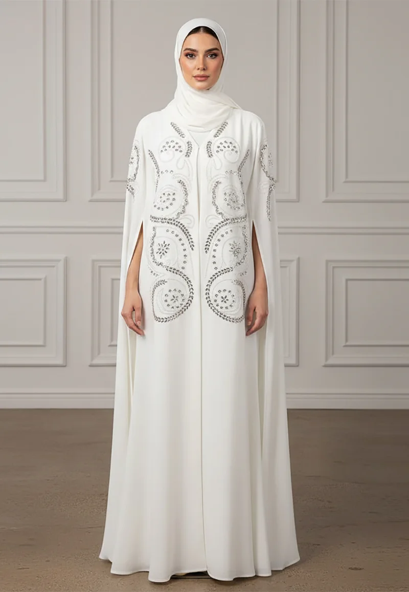 Nukhbaa Beaded Cape Abaya |Crepe Fabric-942