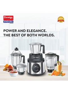 PRESTIGE Prestige 1000 Watts Endura Mixer Grinder 4 Jars (3 Stainless Steel Jar + 1 Juicer Jar)| Sturdy Stainless Steel Body| Ball Bearing Pure Copper Motor| 4 Super Efficient Blades| Black & Silver  - Image 2
