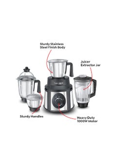 PRESTIGE Prestige 1000 Watts Endura Mixer Grinder 4 Jars (3 Stainless Steel Jar + 1 Juicer Jar)| Sturdy Stainless Steel Body| Ball Bearing Pure Copper Motor| 4 Super Efficient Blades| Black & Silver  - Image 3