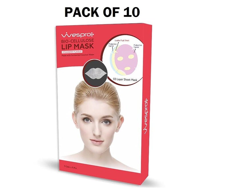Wespro Bio Cellulose Lip Mask with HYALURONIC ACID – Made with fermented coconut water – Pack of 10 Lip Masks - Image 2