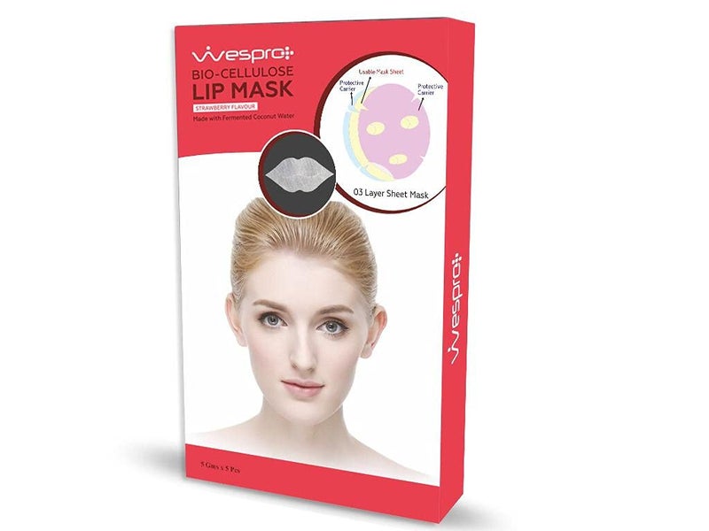 Wespro Bio Cellulose Lip Mask with HYALURONIC ACID – Made with fermented coconut water – Pack of 10 Lip Masks - Image 1