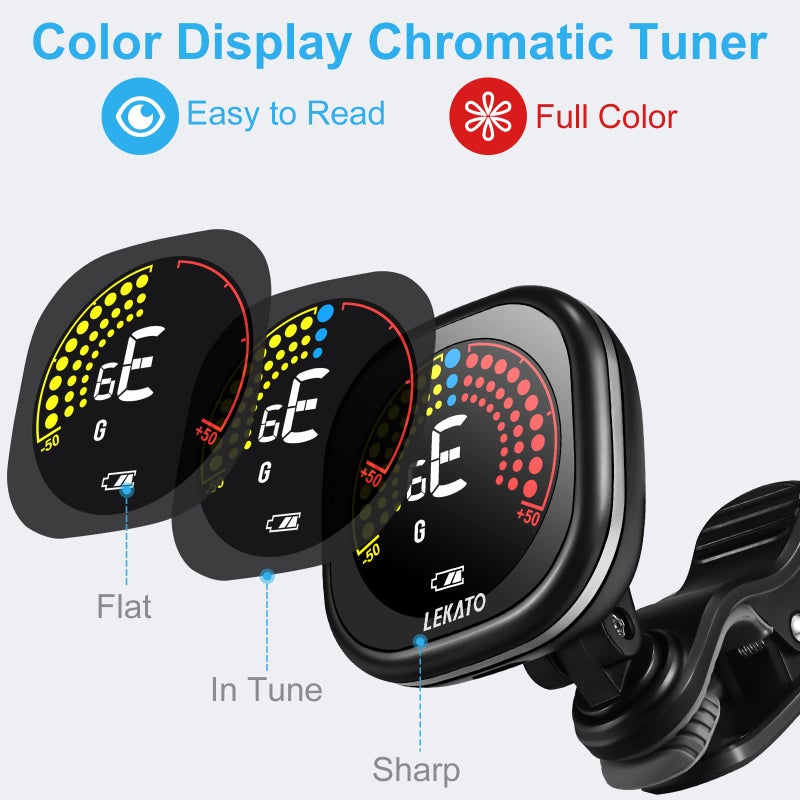 LEKATO Guitar Tuner Rechargeable, Tuner Clip On for Guitar, Bass, Chromatic, Ukulele,Violin Tuner, Fast Accuratie Tuning, Super Bright Display to Read, for Professional/Beginners - Image 2