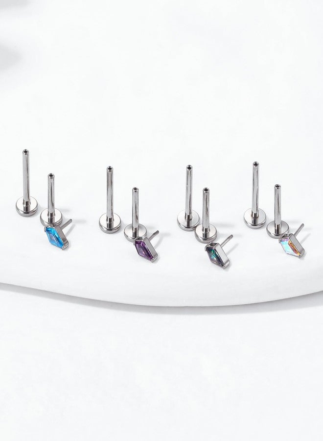 ENONTY 1pcs 16G G23 Titanium Threadless Labret Studs Push-in Colorful CZ Labret Cluster Tragus Helix Conch Lobe Rook Cartilage Push Back Sleeper Piercing Jewelry Earring Stud (Rhombus AB) - Image 4