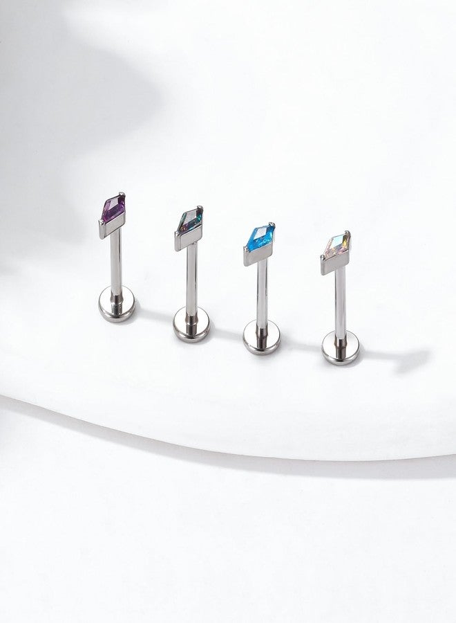 ENONTY 1pcs 16G G23 Titanium Threadless Labret Studs Push-in Colorful CZ Labret Cluster Tragus Helix Conch Lobe Rook Cartilage Push Back Sleeper Piercing Jewelry Earring Stud (Rhombus AB) - Image 3