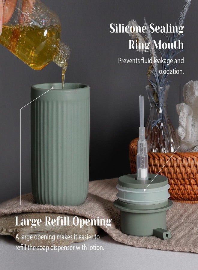 INGOFIN Ceramic Lotion Dispenser - 12oz Refillable Hand Soap Dispenser Bathroom, Modern Liquid Soap Dispenser with Pump, Dish Dispenser for Kitchen, Sage Green - Image 3