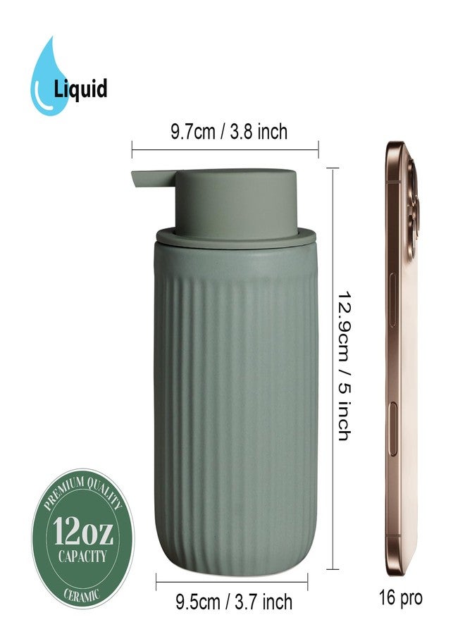 INGOFIN Ceramic Lotion Dispenser - 12oz Refillable Hand Soap Dispenser Bathroom, Modern Liquid Soap Dispenser with Pump, Dish Dispenser for Kitchen, Sage Green - Image 2