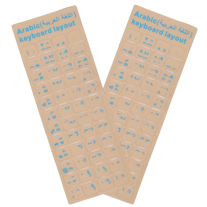 MUBUY-GOL 2 Pack Universal Arabic Keyboard Stickers, Transparent Background, with Blue Lettering for Computer Laptop Notebook Desktop, Replacement Computer Keyboard Stickers (Arabic) - Image 1