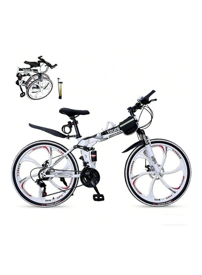 توري دراجة توري LH الجبلية القابلة للطي – عجلات 24/26 إنش،24 سرعة، هيكل فولاذي عالي الكربون، جنط ألمنيوم ماغنسيوم متكامل، امتصاص صدمات أمامي، فرامل قرصية مزدوجة، للرجال والنساء، أسود وأبيض - Image 1