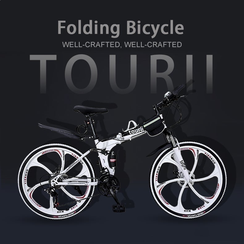 توري دراجة توري LH الجبلية القابلة للطي – عجلات 24/26 إنش،24 سرعة، هيكل فولاذي عالي الكربون، جنط ألمنيوم ماغنسيوم متكامل، امتصاص صدمات أمامي، فرامل قرصية مزدوجة، للرجال والنساء، أسود وأبيض - Image 4