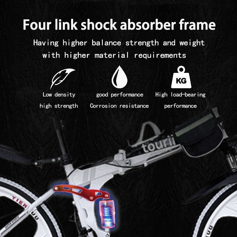توري دراجة توري LH الجبلية القابلة للطي – عجلات 24/26 إنش،24 سرعة، هيكل فولاذي عالي الكربون، جنط ألمنيوم ماغنسيوم متكامل، امتصاص صدمات أمامي، فرامل قرصية مزدوجة، للرجال والنساء، أسود وأبيض - Image 5