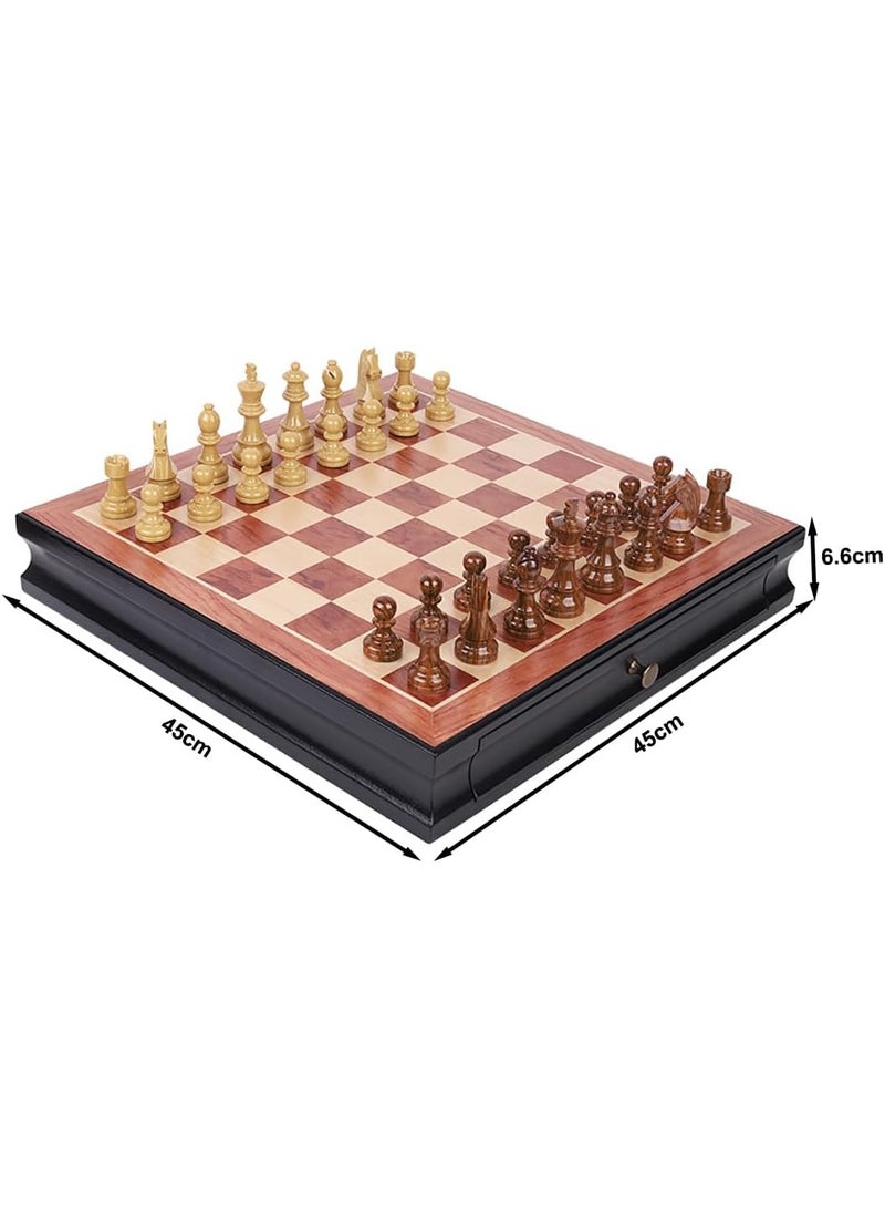 Rubik Wooden Chess Board Game Set with Storage Drawers, Premium Traditional Educational Toy for Adults & Kids Gift (Size, 45x45cm) Black/Brown - Image 3
